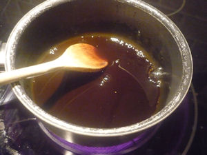 Meanwhile make the dressing, in a saucepan bring the vinegar and reduction to a boil, simmer until reduced by half.